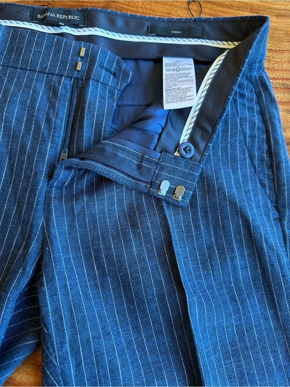 Banana Republic Navy Pinstripe Tapered Linen Pants NWOT